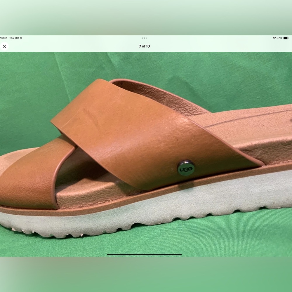 UGG Leather Tan Slide Sandals - Picture 7 of 9